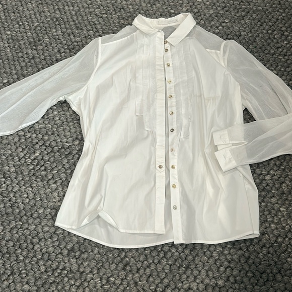 Anne Fontaine Shadia White LS Button Down Blouse Size 46 - Picture 4 of 11
